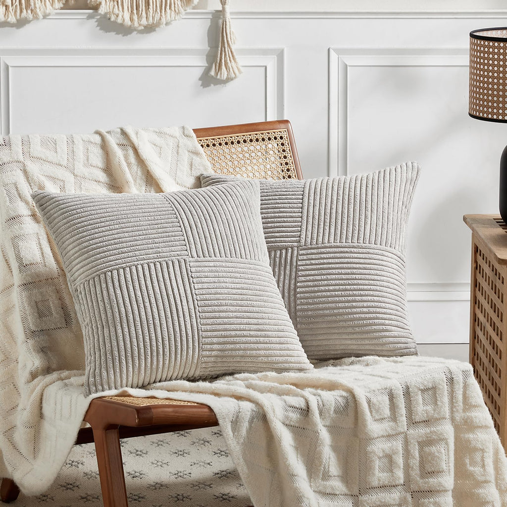 Fancy Homi 2 Packs Rust Boho Decorative Throw Pillow Covers 18x18 Inch for Couch Bed Sofa, Farmhouse Fall Home Decor, Soft Corss Corduroy Patchwork Textured Terracotta Accent Cushion Case 45x45 cm