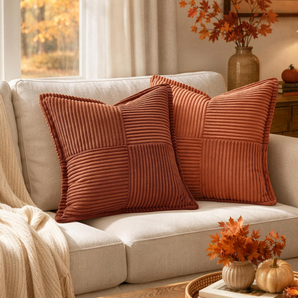 MIULEE Fall Rust Decorative Throw Pillow Covers for Couch 18x18 Inch