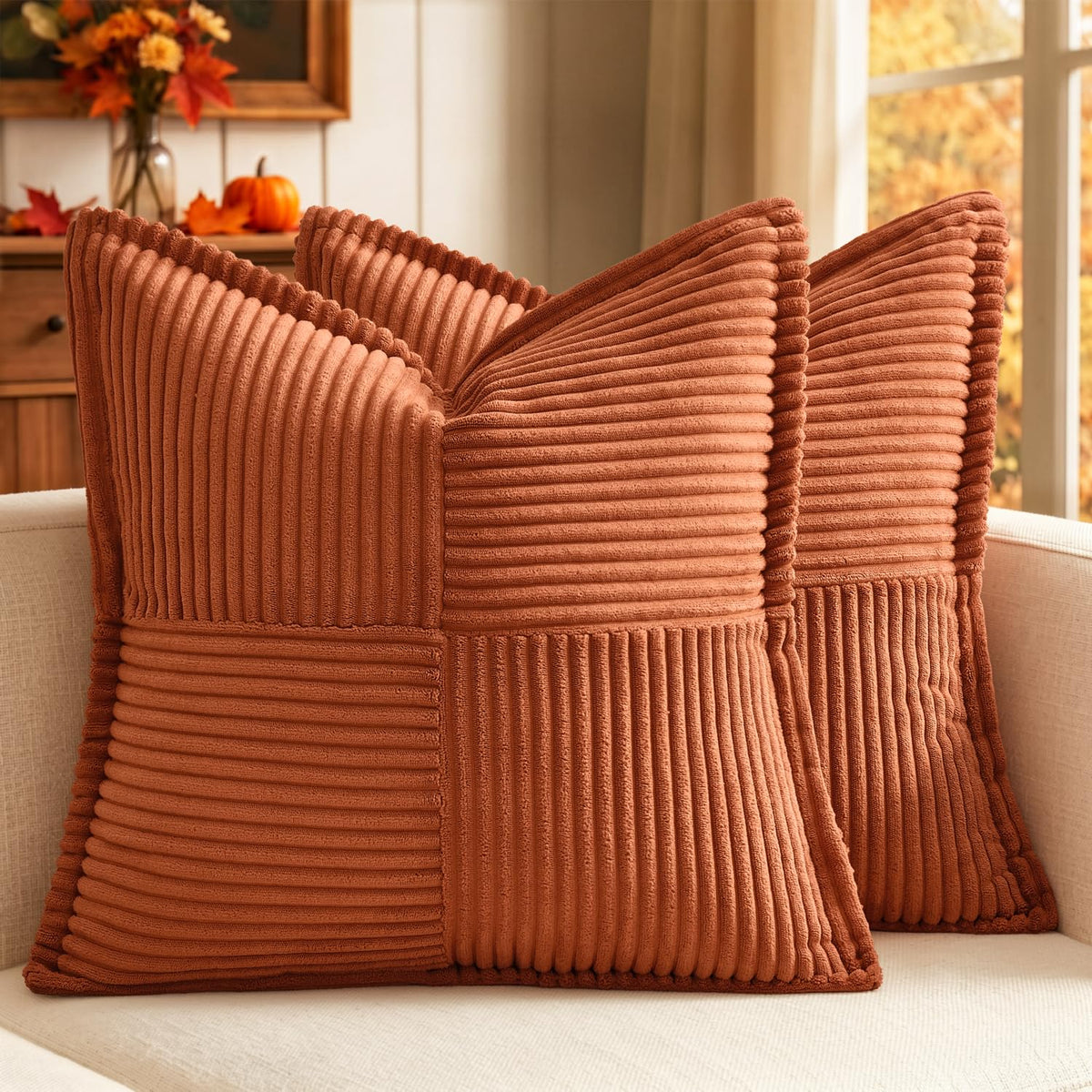 MIULEE Decorative Throw Pillow Covers for Couch 18x18 Inch Beige 2 Pack