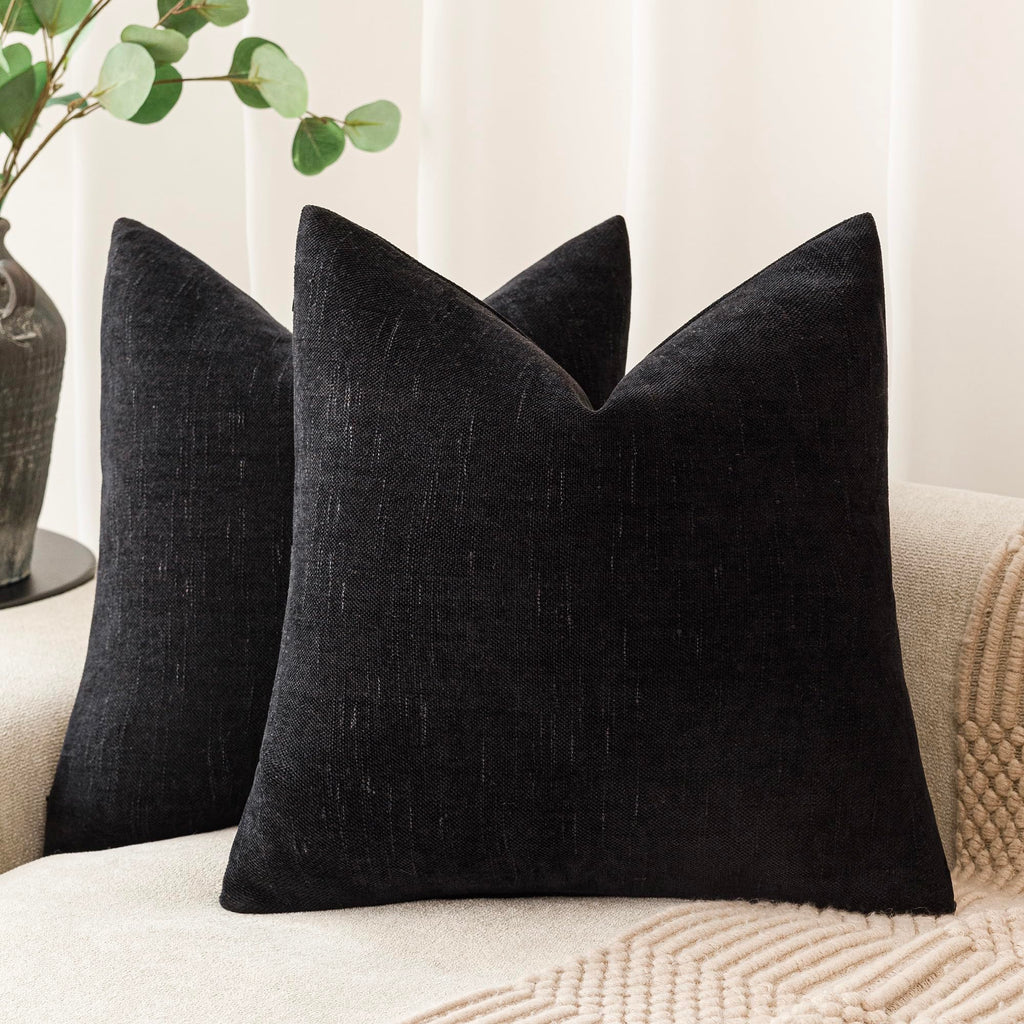 Foindtower Solid Textured Chenille Throw Pillow Covers 20x20 Inch,Taupe