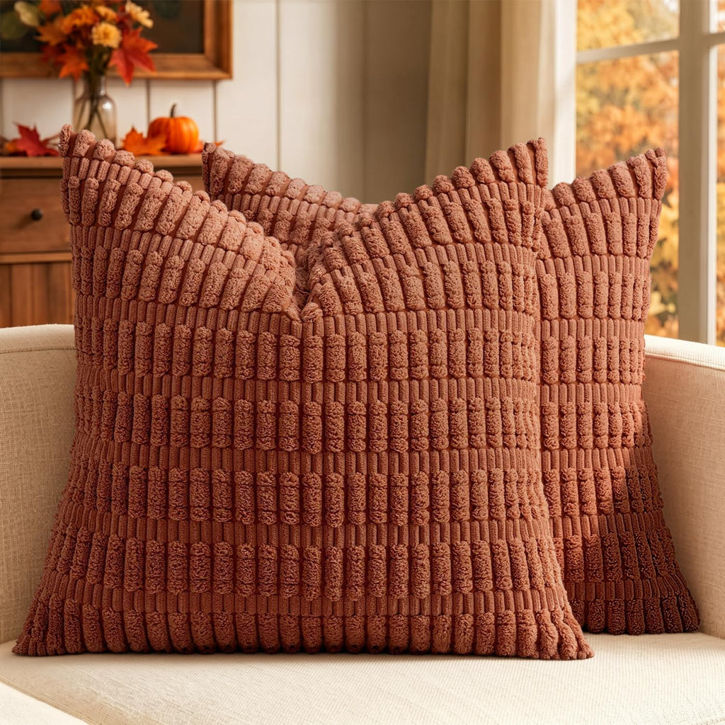 MIULEE Fall Corduroy Decorative Throw Pillow Covers 18x18 Rust Pack of 2