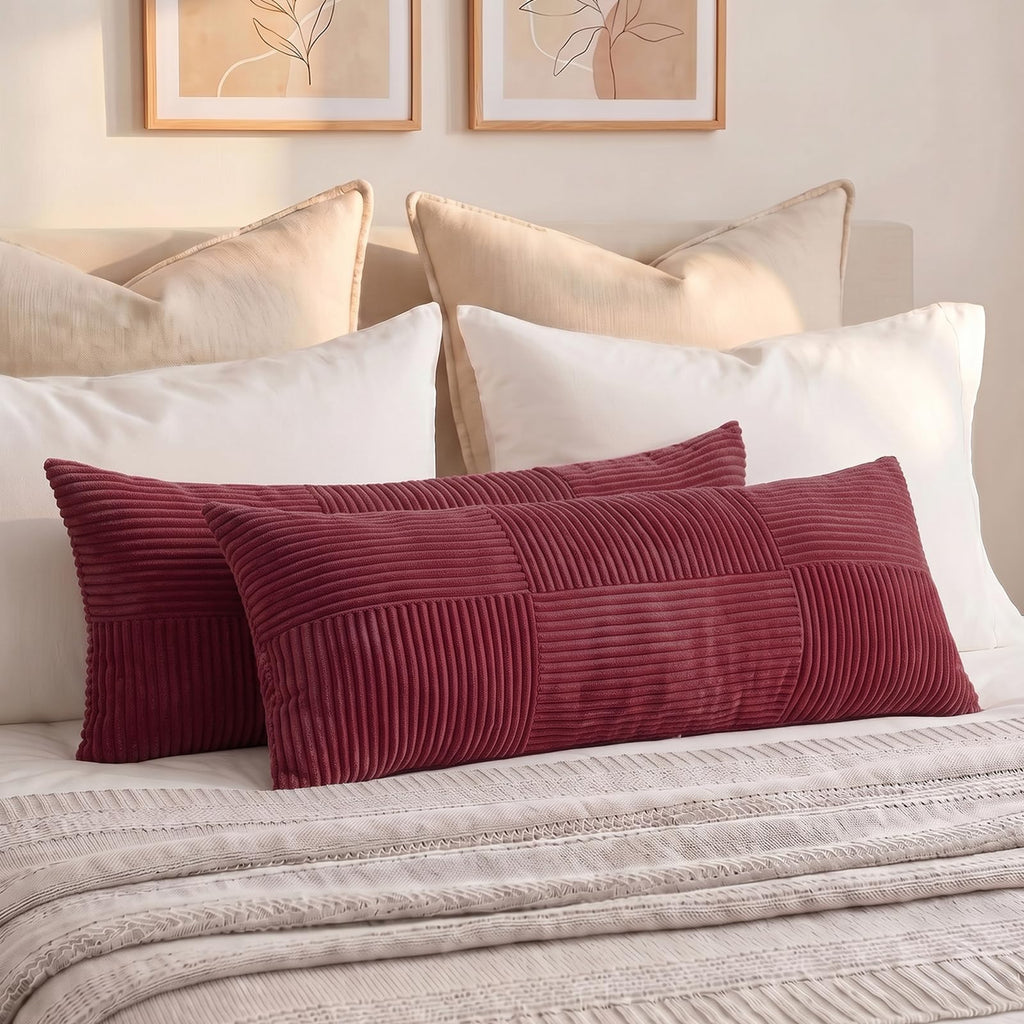 Fancy Homi 2 Packs Rust Boho Decorative Throw Pillow Covers 18x18 Inch for Couch Bed Sofa, Farmhouse Fall Home Decor, Soft Corss Corduroy Patchwork Textured Terracotta Accent Cushion Case 45x45 cm