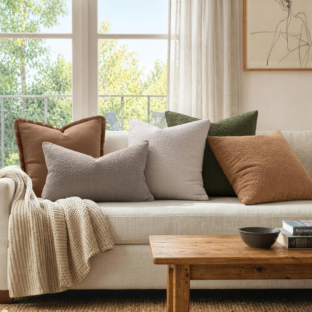 MIULEE 20x20 Decorative Boucle Couch Pillow Covers Beige