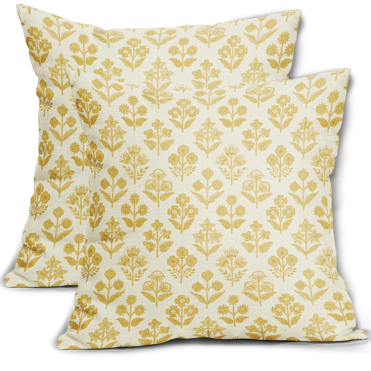 Blue Green Block Print Pillow Covers 18x18 Inch Set of 2, Vintage Floral Spring Decorative Throw Pillow Cases Boho Cushion Covers Rustic Decoration Gift Farmhouse Sofa Couch Bed Decor