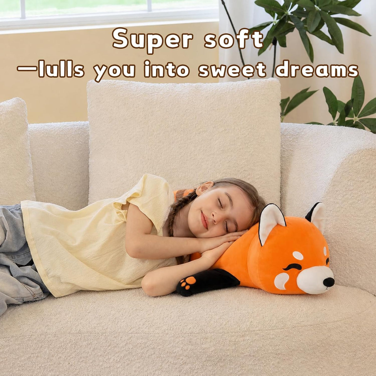 Tezituor 30.5 Inch Red Panda Plush Stuffed Animal Pillow, 2.55 Lbs Heavy Soft Cuddly Hug Pillow Toy for Kids Girls Boys, Cute Birthday Gift for Sleeping and Cuddling