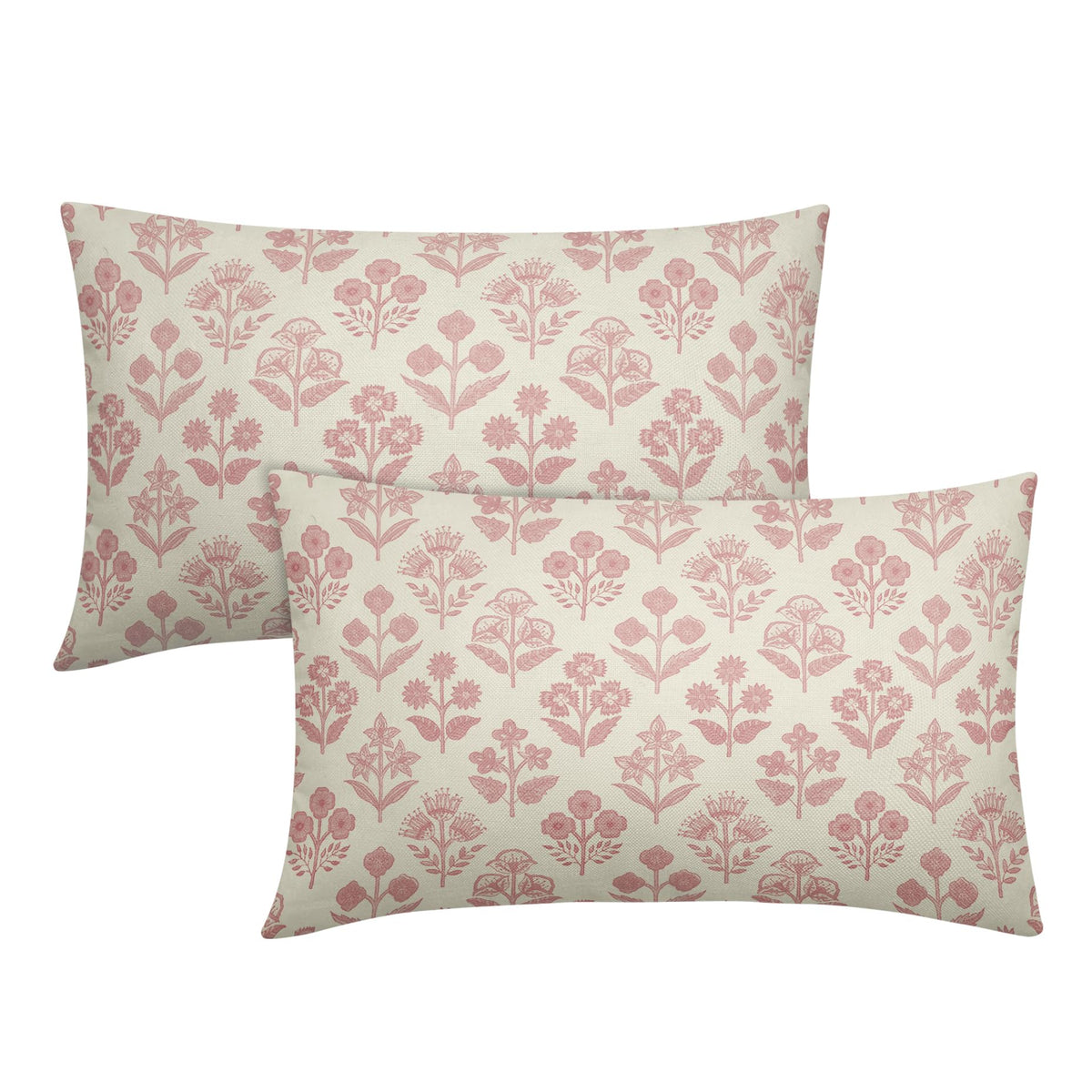 Blue Green Block Print Pillow Covers 18x18 Inch Set of 2, Vintage Floral Spring Decorative Throw Pillow Cases Boho Cushion Covers Rustic Decoration Gift Farmhouse Sofa Couch Bed Decor