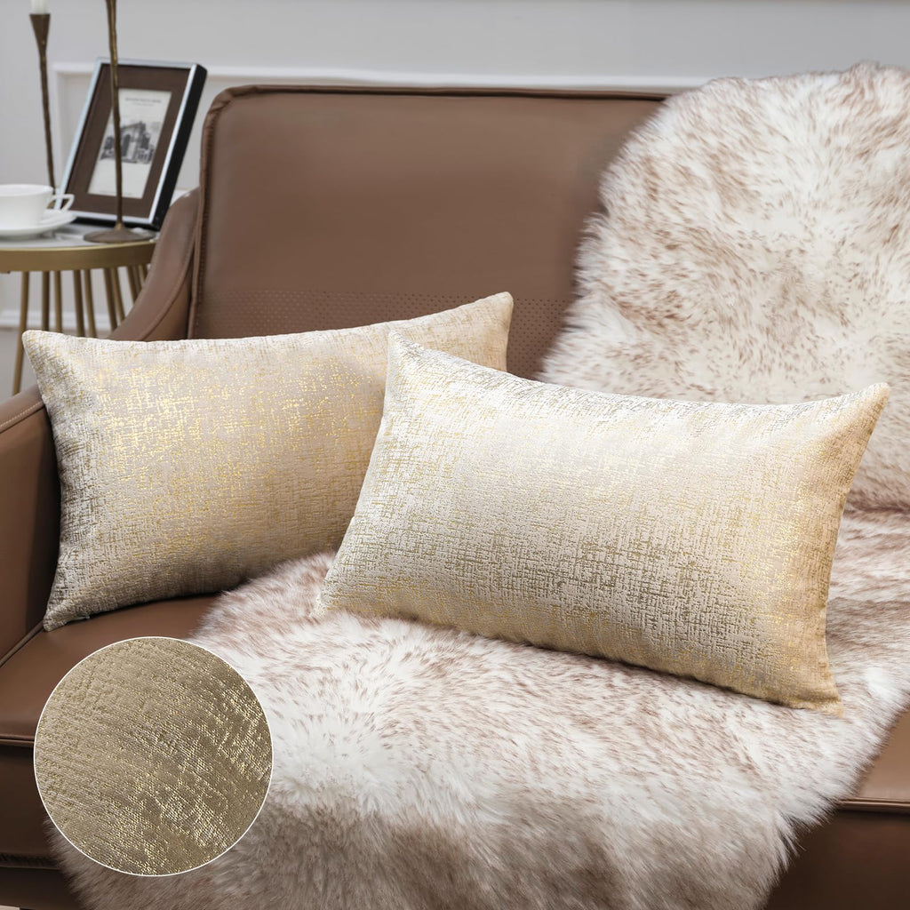 Phantoscope Pack of 2 Sparkling Velvet Geometric-pattern Throw Decorative Pillow Cover Soft Gold Glitter Square Cushion Cover Pillowcase for Couch Bed and Chair, Dark Brown, 18 x 18 inches, 45 x 45 cm
