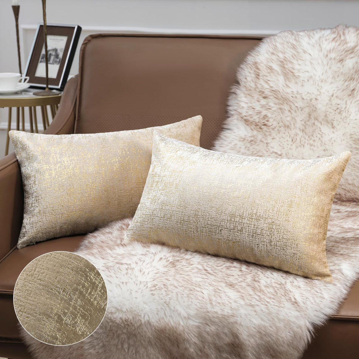 Phantoscope Pack of 2 Sparkling Velvet Geometric-pattern Throw Decorative Pillow Cover Soft Gold Glitter Square Cushion Cover Pillowcase for Couch Bed and Chair, Dark Brown, 18 x 18 inches, 45 x 45 cm