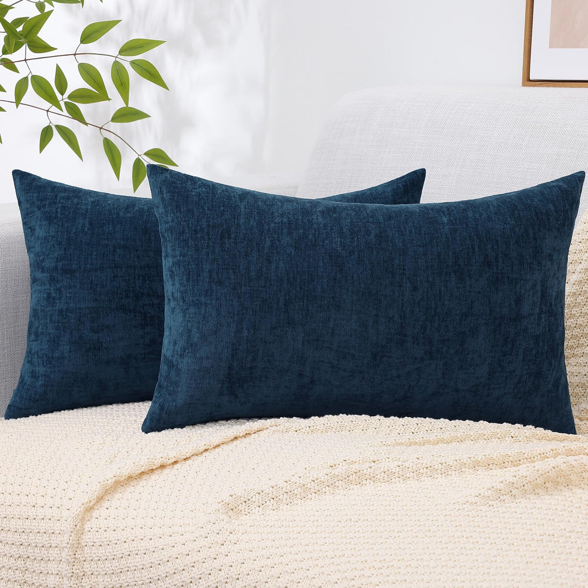 decorUhome Soft Chenille Moss Green Throw Pillow Covers 18X18 Set of 2