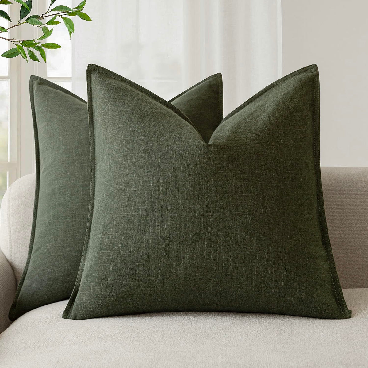 Foindtower Linen Solid Decorative Throw Pillow Covers 20x20 Natural Beige