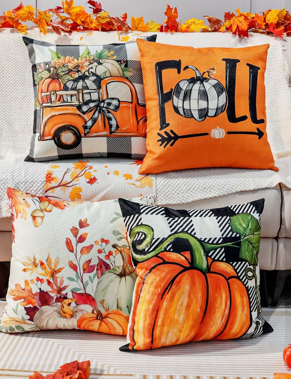 TOYPOPOR Fall Pillow Covers 20x20 4Pcs Double‑Sided Print Autumn Home Decor