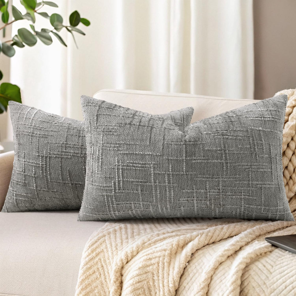 decorUhome Textured Chenille Throw Pillow Covers 18x18 Set of 2 Cream White