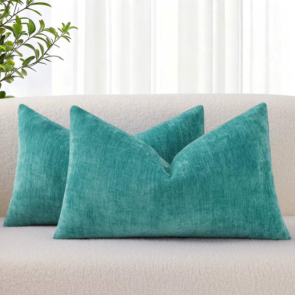 decorUhome Soft Chenille Moss Green Throw Pillow Covers 18X18 Set of 2