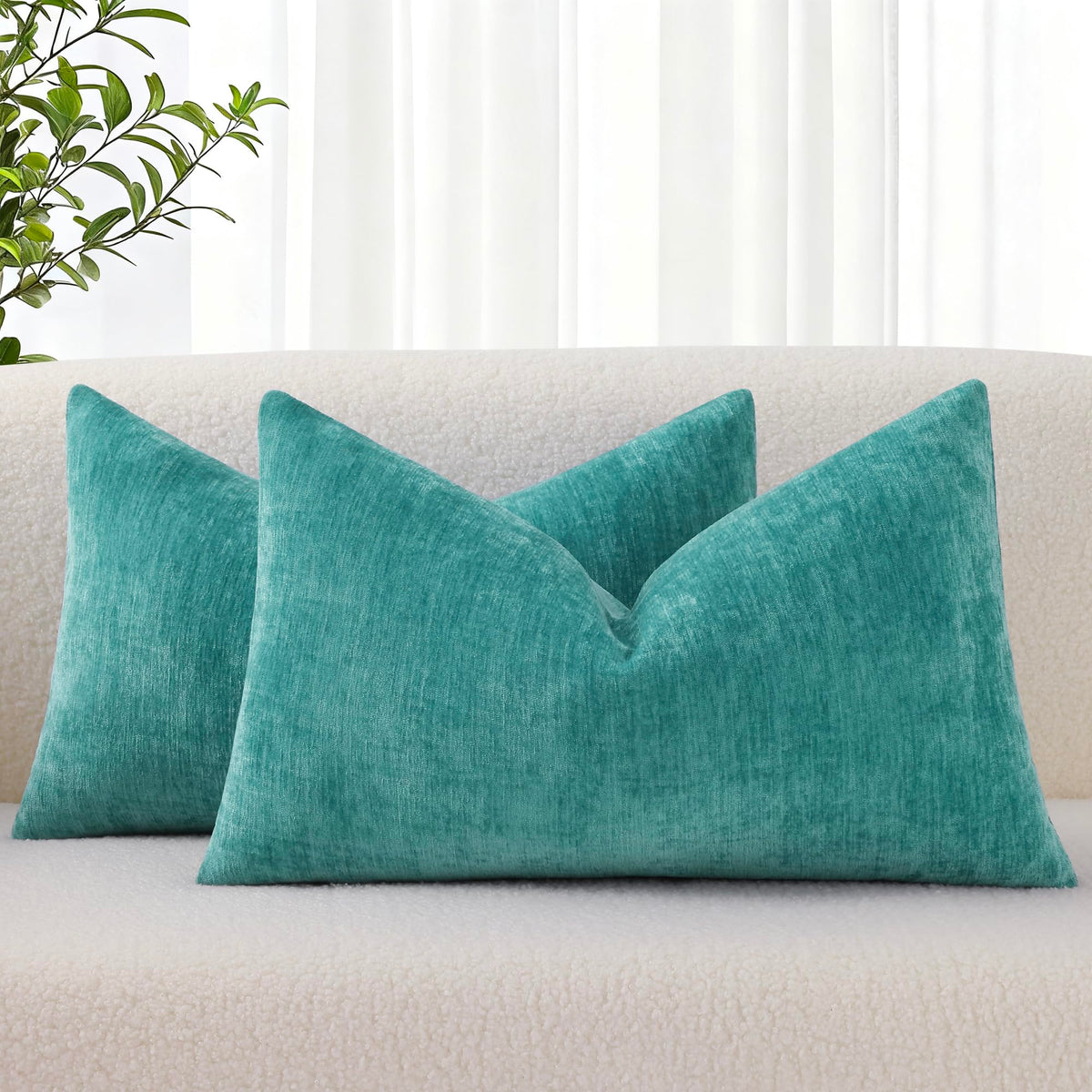 decorUhome Soft Chenille Moss Green Throw Pillow Covers 18X18 Set of 2