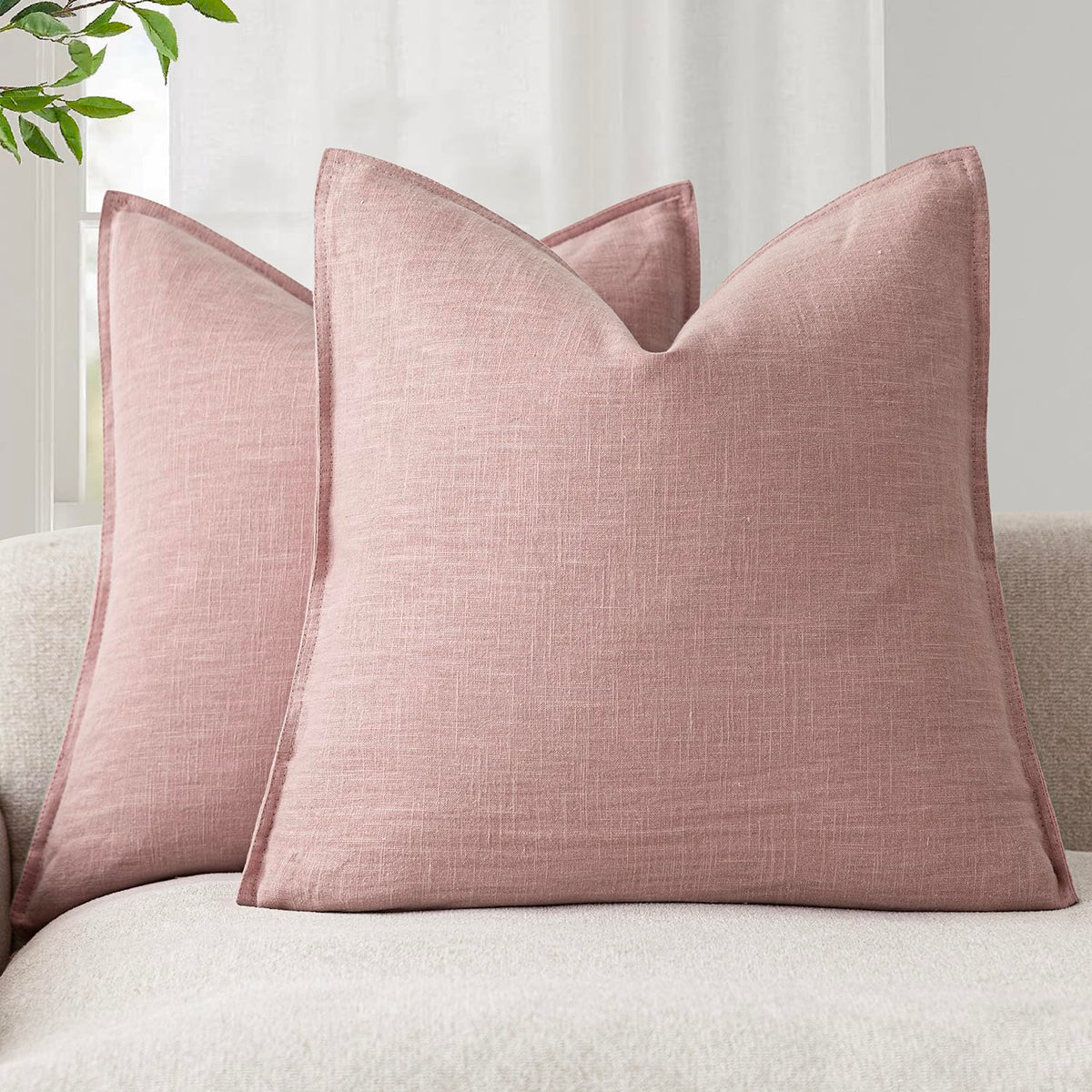 Foindtower Linen Solid Decorative Throw Pillow Covers 20x20 Natural Beige
