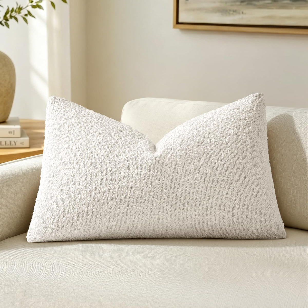 MIULEE Textured Boucle Lumbar Pillow Cover for Bed 12x20 Olive Green