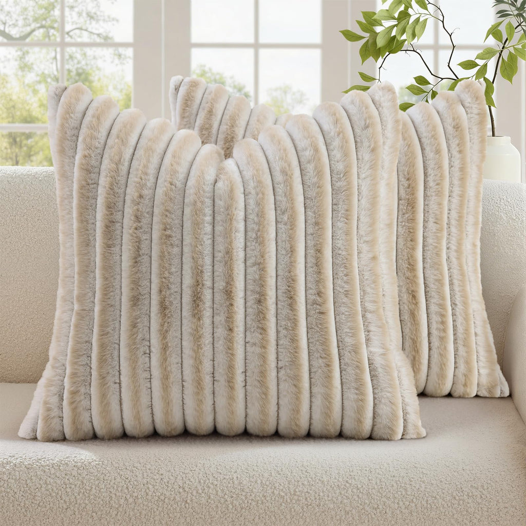 decorUhome Fall Faux Fur Throw Pillow Covers 18x18 Set of 2 Rust