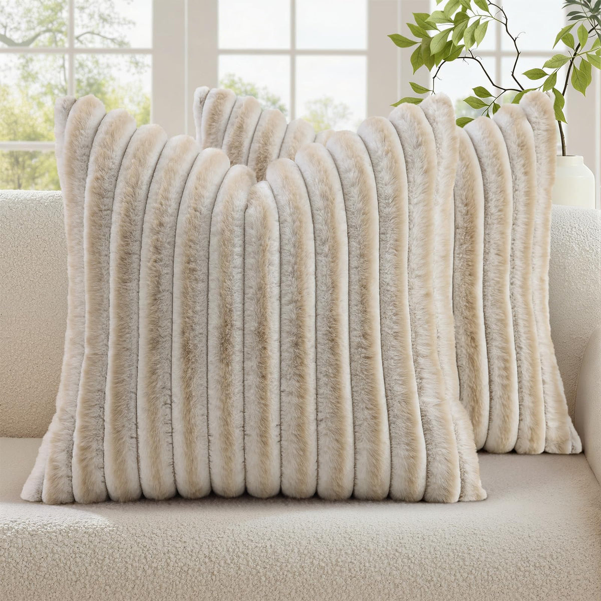 decorUhome Fall Faux Fur Throw Pillow Covers 18x18 Set of 2 Rust