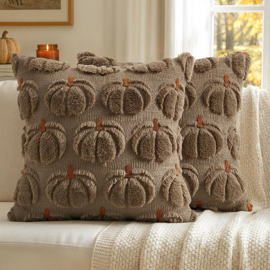MIULEE Fall Pumpkin Pillow Covers Fall Decor Beige Brown Stem 18x18