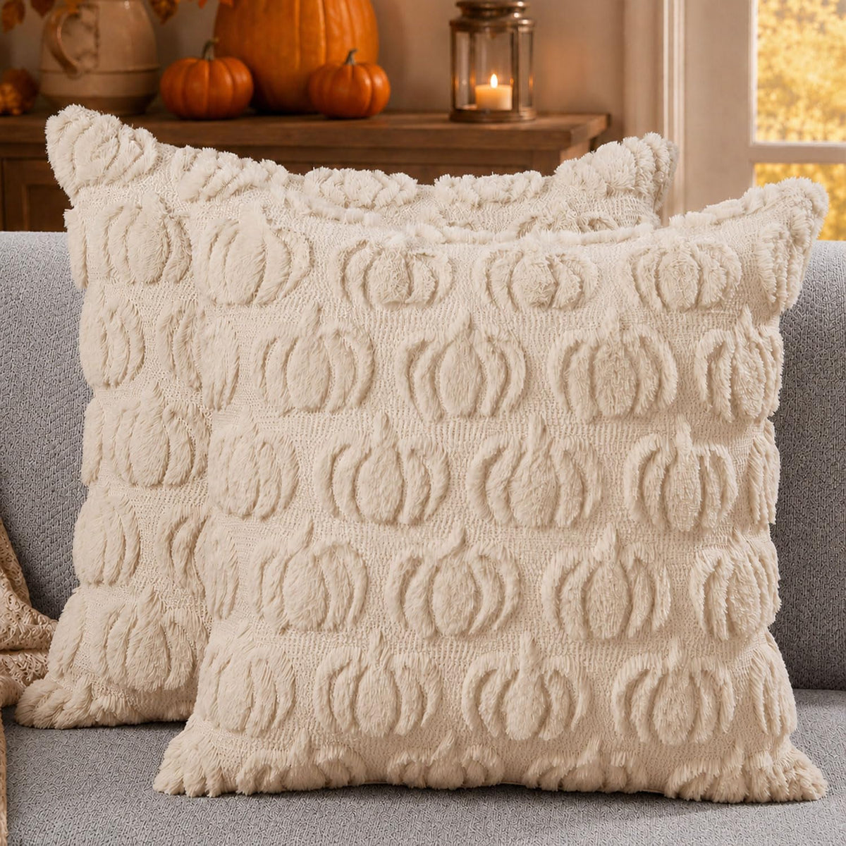 DFXSZ Fall Pillow Covers 18x18 2Pcs Rust Pumpkin Fall Decorations for Home