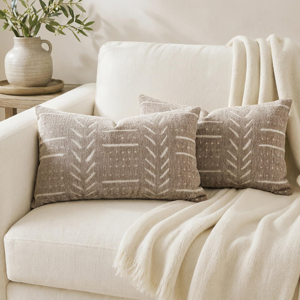 BlissBlush Decorative Lumbar Throw Pillow Covers 12X20 Set of 2, Brick Red Rust Boho Farmhouse Cushion Cover, Soft Accent Pillowcase for Couch Sofa Bed Living Room Home Décor