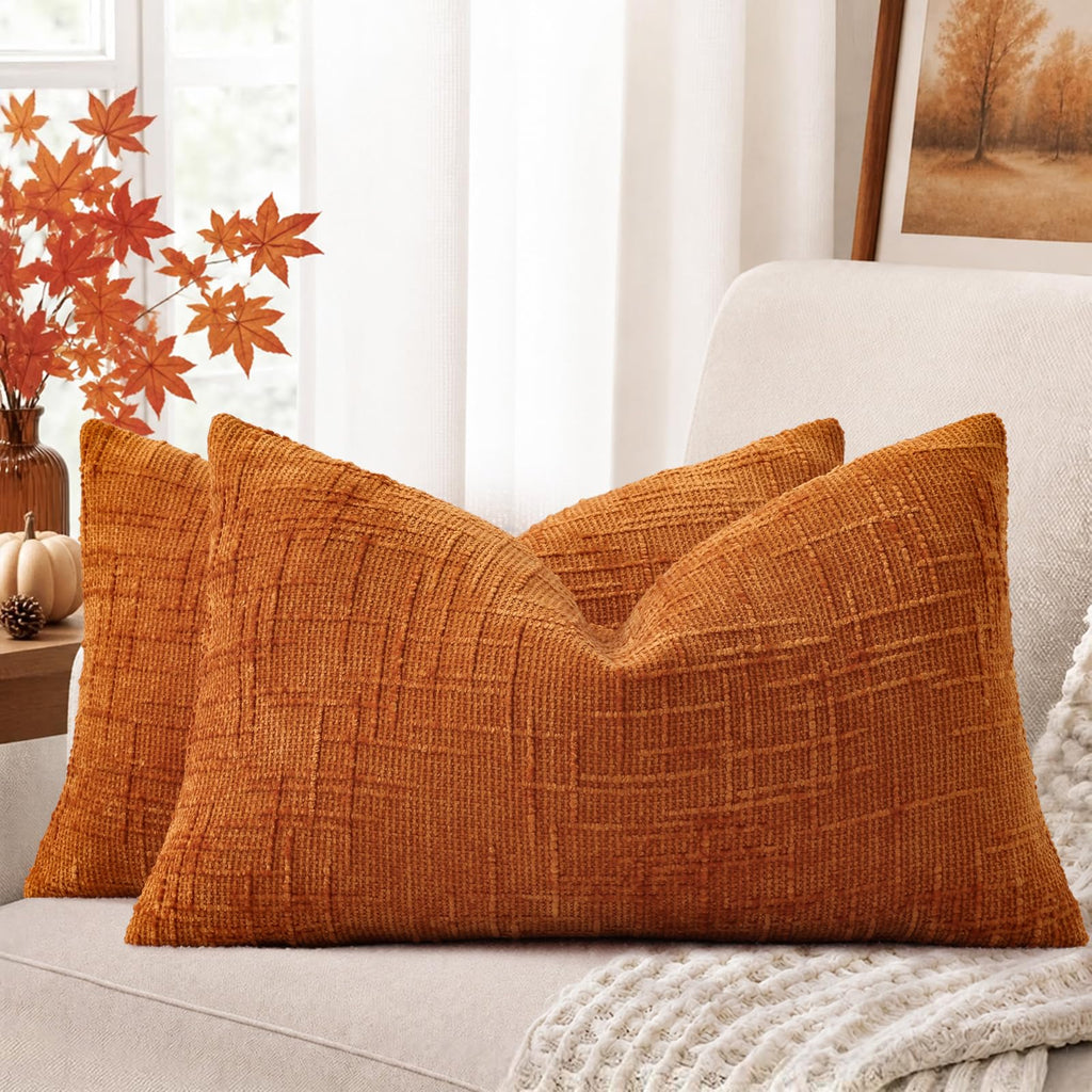 decorUhome Textured Chenille Throw Pillow Covers 18x18 Set of 2 Cream White