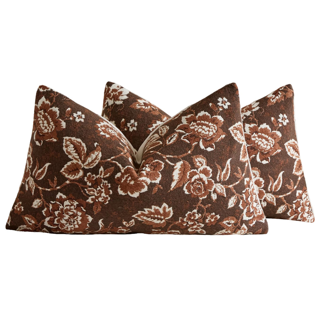 Vintage Floral Chenille Throw Pillow Covers 18x18 Set of 2