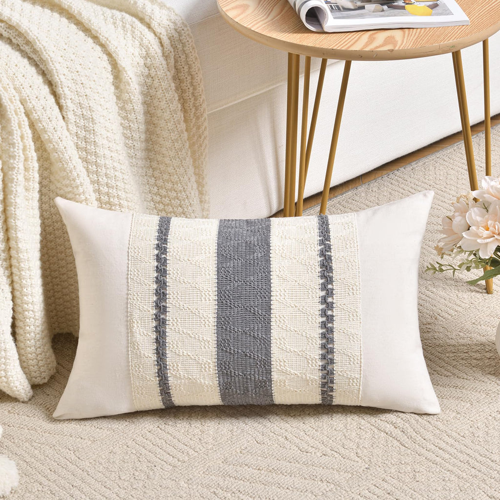Fancy Homi Set of 1 Sage Green Boho Lumbar Decorative Throw Pillow Covers 12x20 Inch for Living Room Bedroom Couch Bed Chair, Rustic Retro Cushion Case, Bohemian Room Home Decor