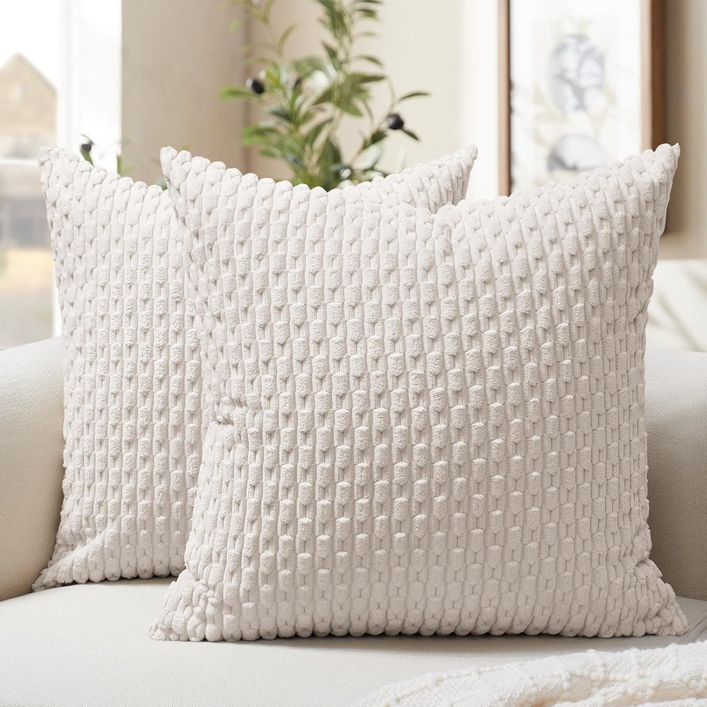 Softalker Corduroy Decorative Throw Pillow Covers 18x18, Set of 2, Beige