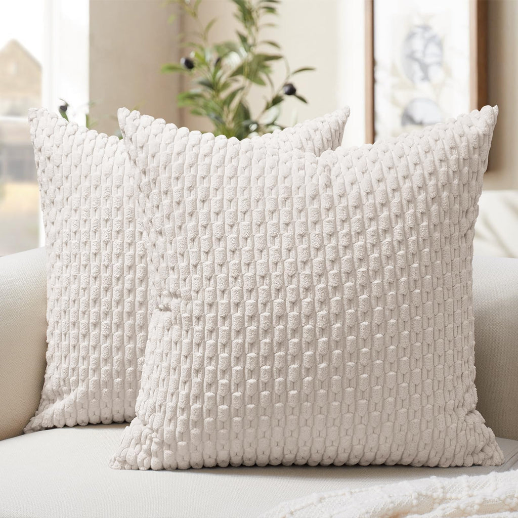 Softalker Corduroy Decorative Throw Pillow Covers 18x18, Set of 2, Beige