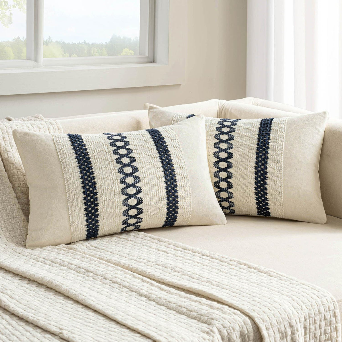 MIULEE Set of 2 Sage Green Boho Decorative Pillow Covers 18x18 Inch