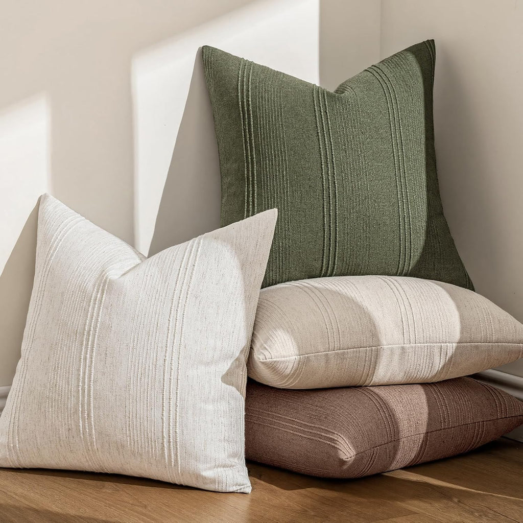 MIULEE Decorative Striped Throw Pillow Covers 20x20 Inch Olive Green 2 Pack