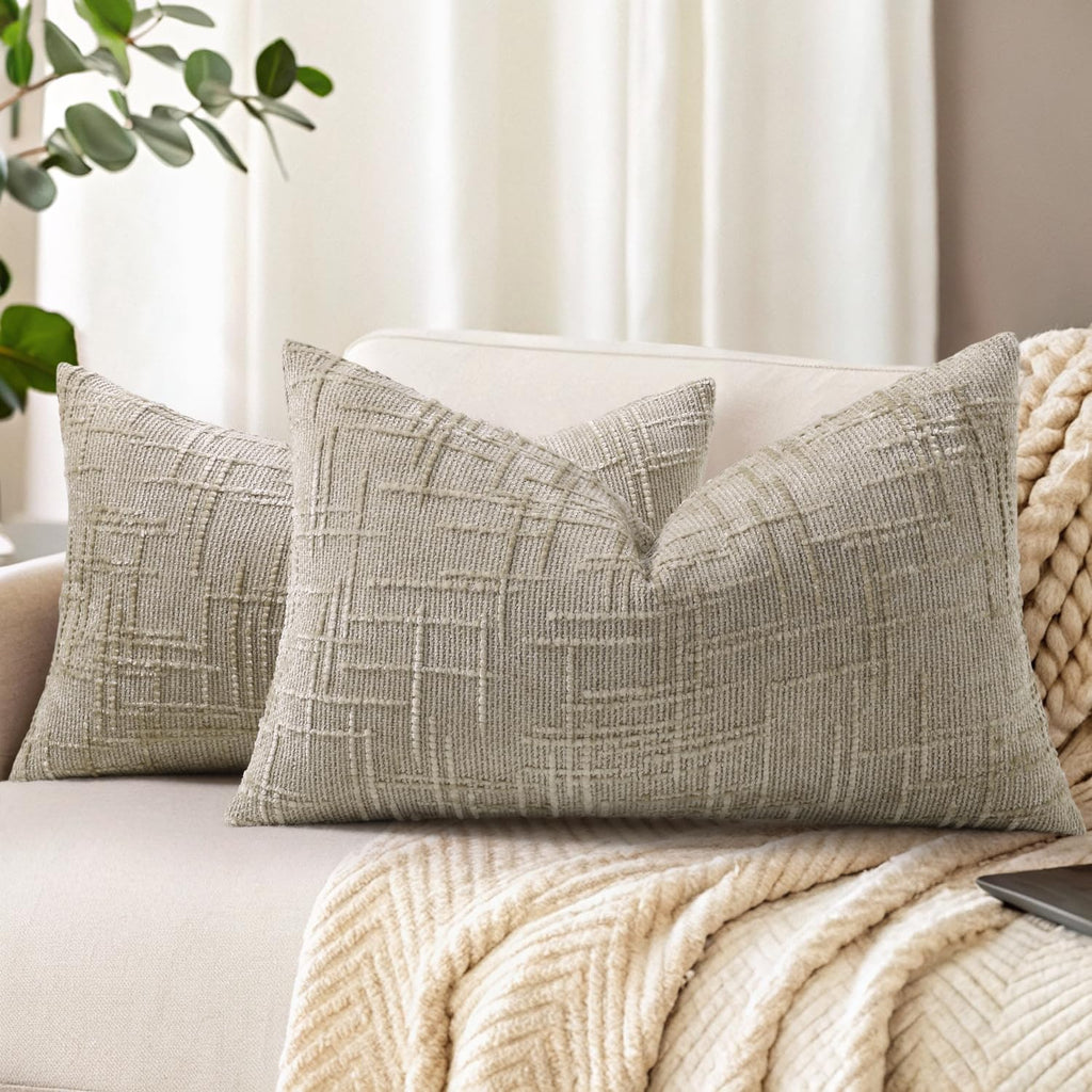 decorUhome Textured Chenille Throw Pillow Covers 18x18 Set of 2 Cream White
