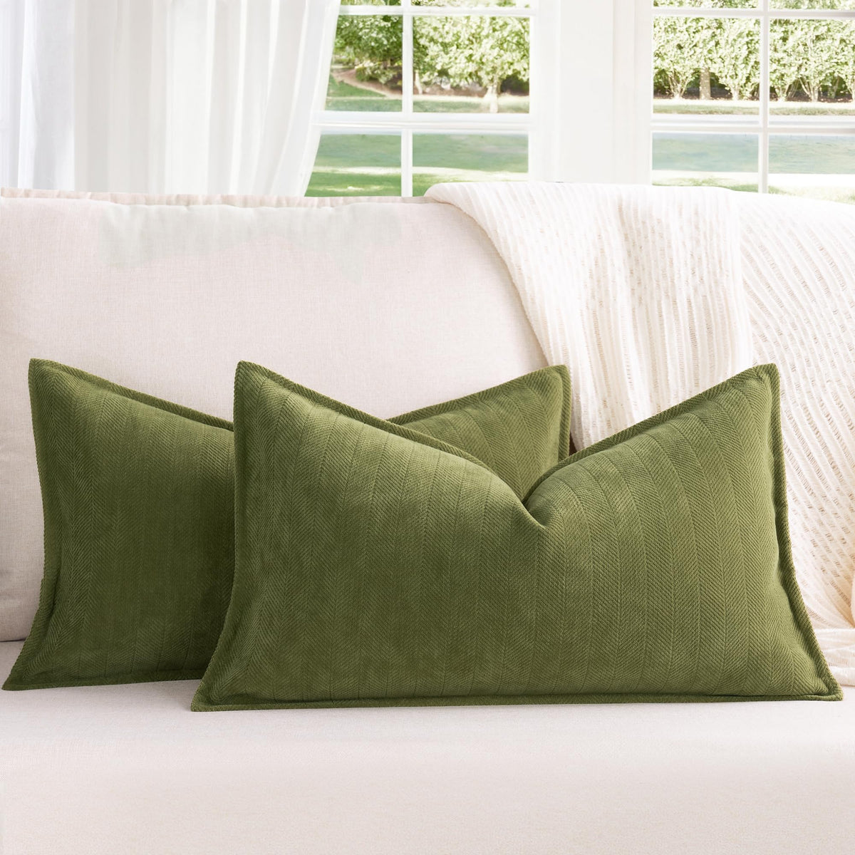 ZWJD Beige Pillow Covers 20x20 Set of 2 Chenille Throw Pillow Covers with Elegant Design Soft and Luxurious Decorative Throw Pillows for Couch, Bed, and Home Decor