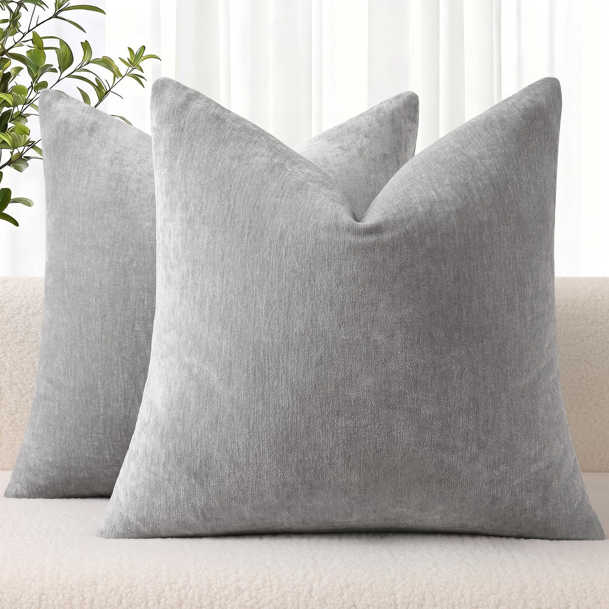 decorUhome Soft Chenille Moss Green Throw Pillow Covers 18X18 Set of 2