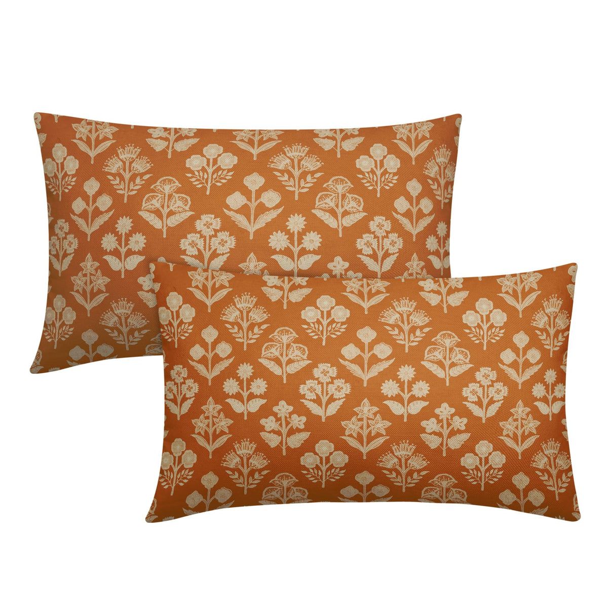 Blue Green Block Print Pillow Covers 18x18 Inch Set of 2, Vintage Floral Spring Decorative Throw Pillow Cases Boho Cushion Covers Rustic Decoration Gift Farmhouse Sofa Couch Bed Decor
