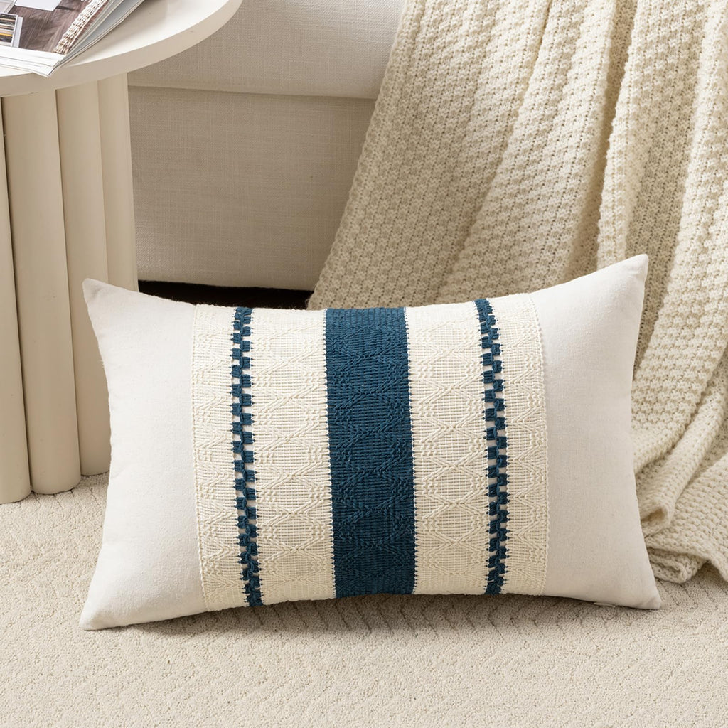 Fancy Homi Set of 1 Sage Green Boho Lumbar Decorative Throw Pillow Covers 12x20 Inch for Living Room Bedroom Couch Bed Chair, Rustic Retro Cushion Case, Bohemian Room Home Decor