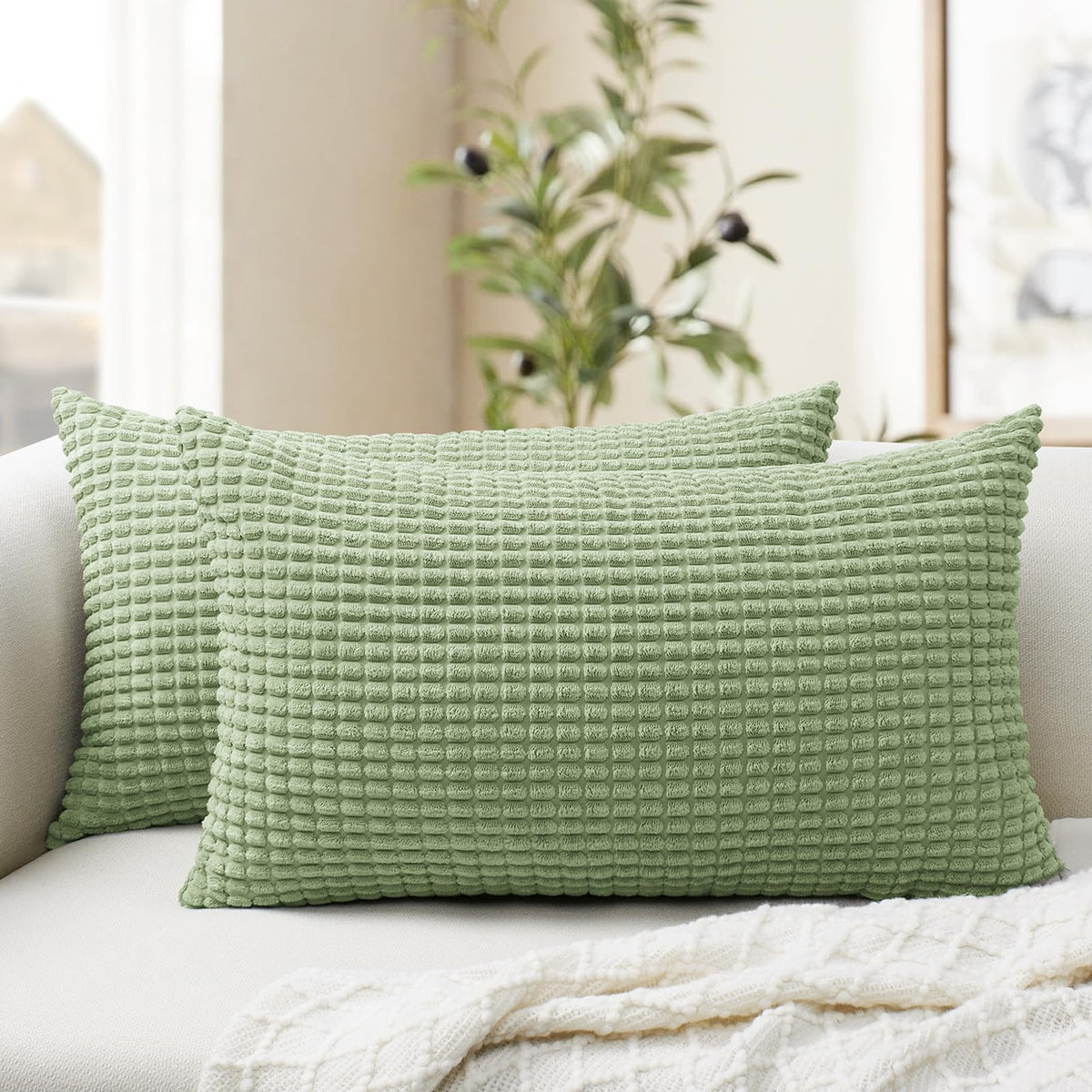 Softalker Corduroy Decorative Throw Pillow Covers 18x18, Set of 2, Beige