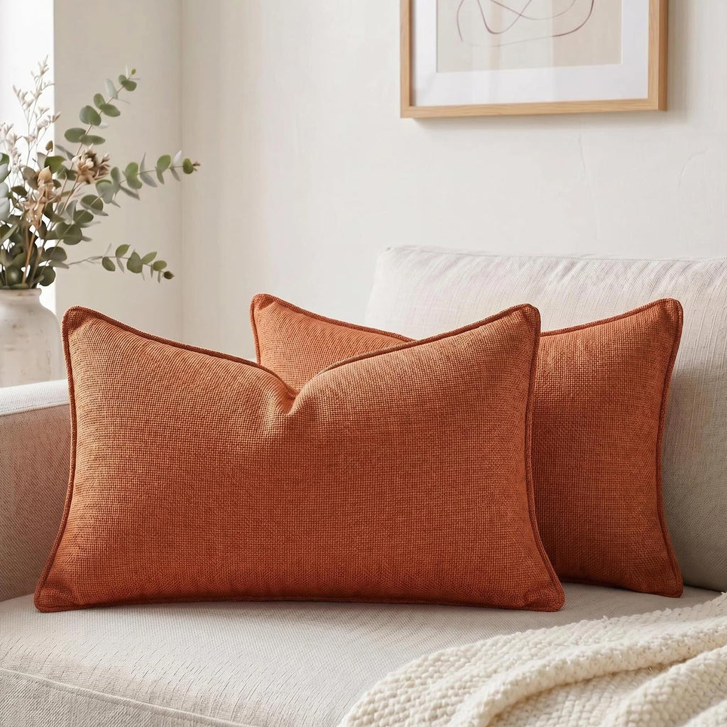 Fancy Homi Set of 2 Sage Green 12x20 Inch Soft Chenille Decorative Throw Pillow Covers with Flange Edge, Lumbar Neutral Modern Boho Textured Cushion Case Home Decor for Couch Sofa Bed Living Room