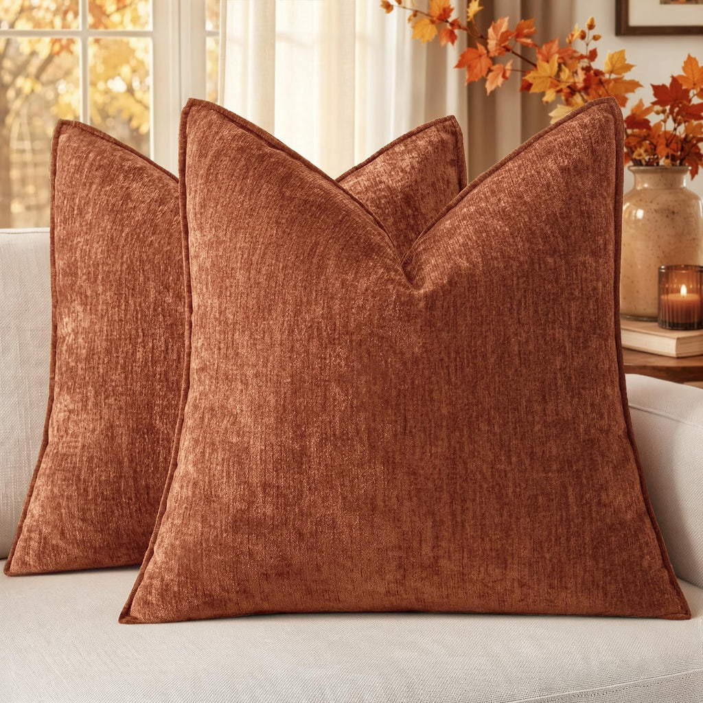 MIULEE Chenille Couch Pillow Covers for Living Room 18x18 Natural Beige