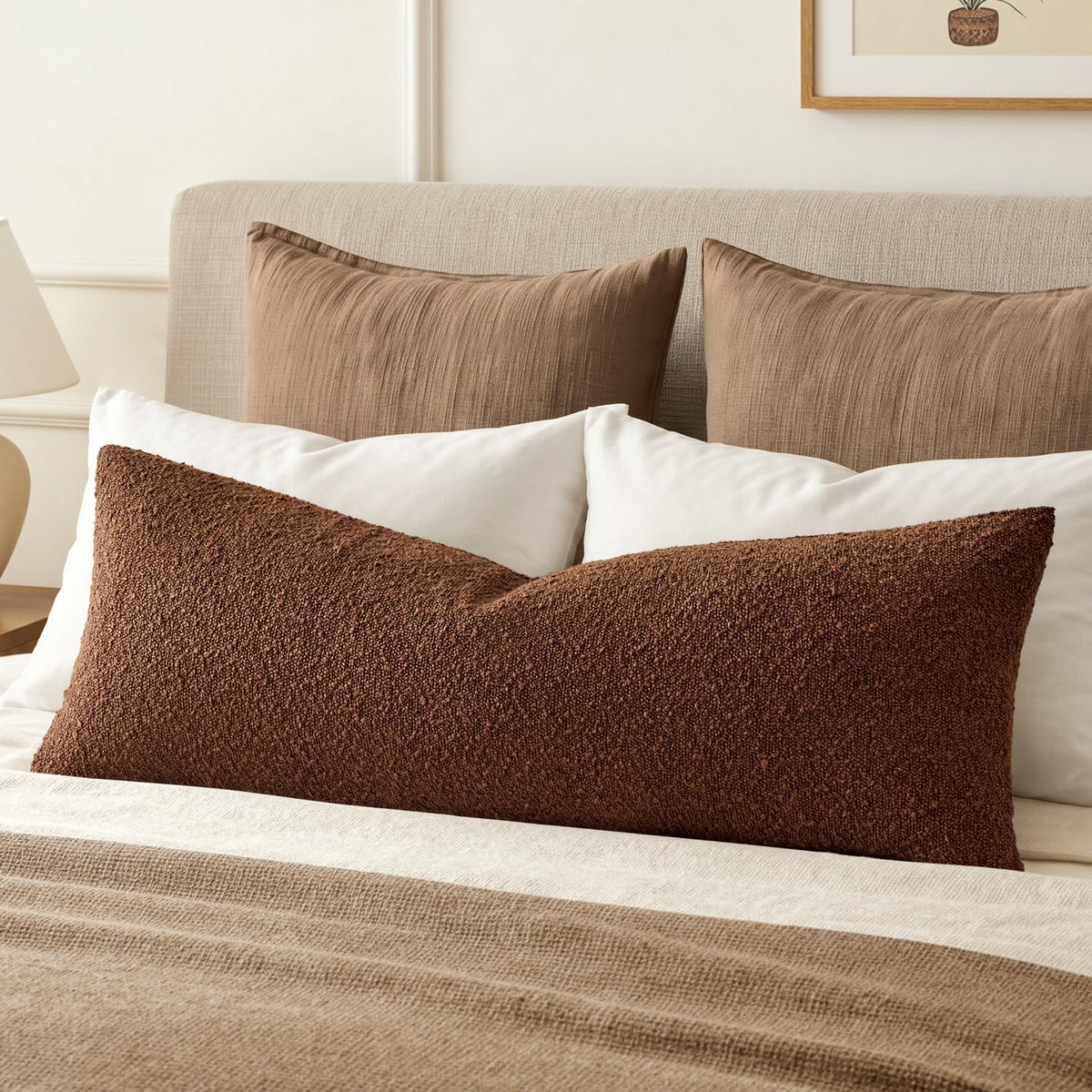 MIULEE Textured Boucle Lumbar Pillow Cover for Bed 12x20 Olive Green
