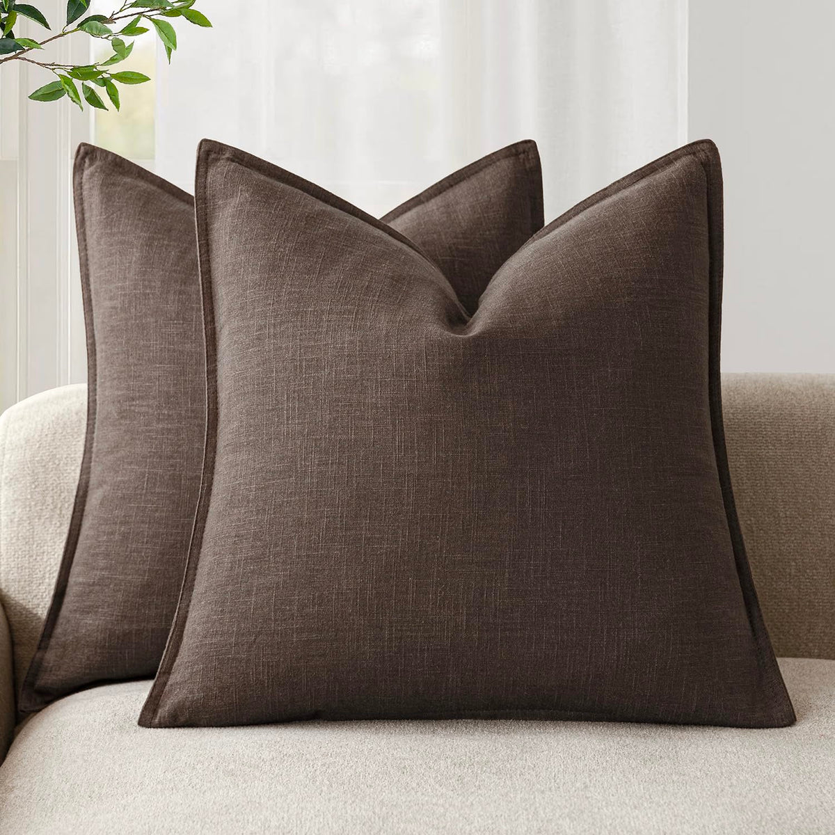 Foindtower Linen Solid Decorative Throw Pillow Covers 20x20 Natural Beige