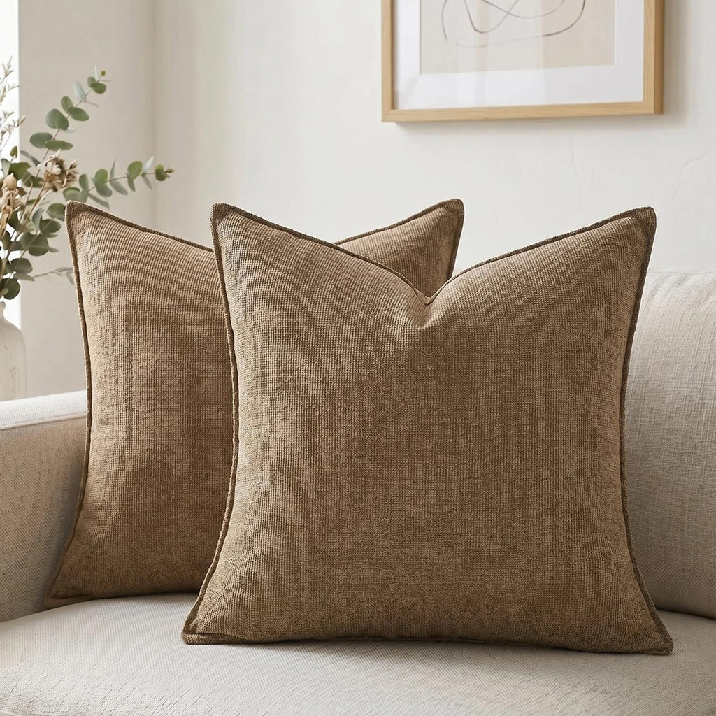 Fancy Homi Set of 2 Sage Green 12x20 Inch Soft Chenille Decorative Throw Pillow Covers with Flange Edge, Lumbar Neutral Modern Boho Textured Cushion Case Home Decor for Couch Sofa Bed Living Room