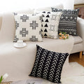 Aoomzoon Pillow Covers 18x18 Set of 4, Modern Boho Geometric Decorative Throw Pillow Covers, Cotton Linen Home Decor Cushion Cover for Couch Sofa Living Room Outdoor Car (18”x18”, Black)