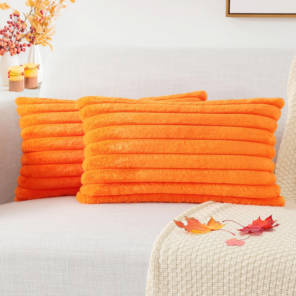 Pallene Faux Fur Decorative Throw Pillow Covers 18x18 Set of 2, Cream White
