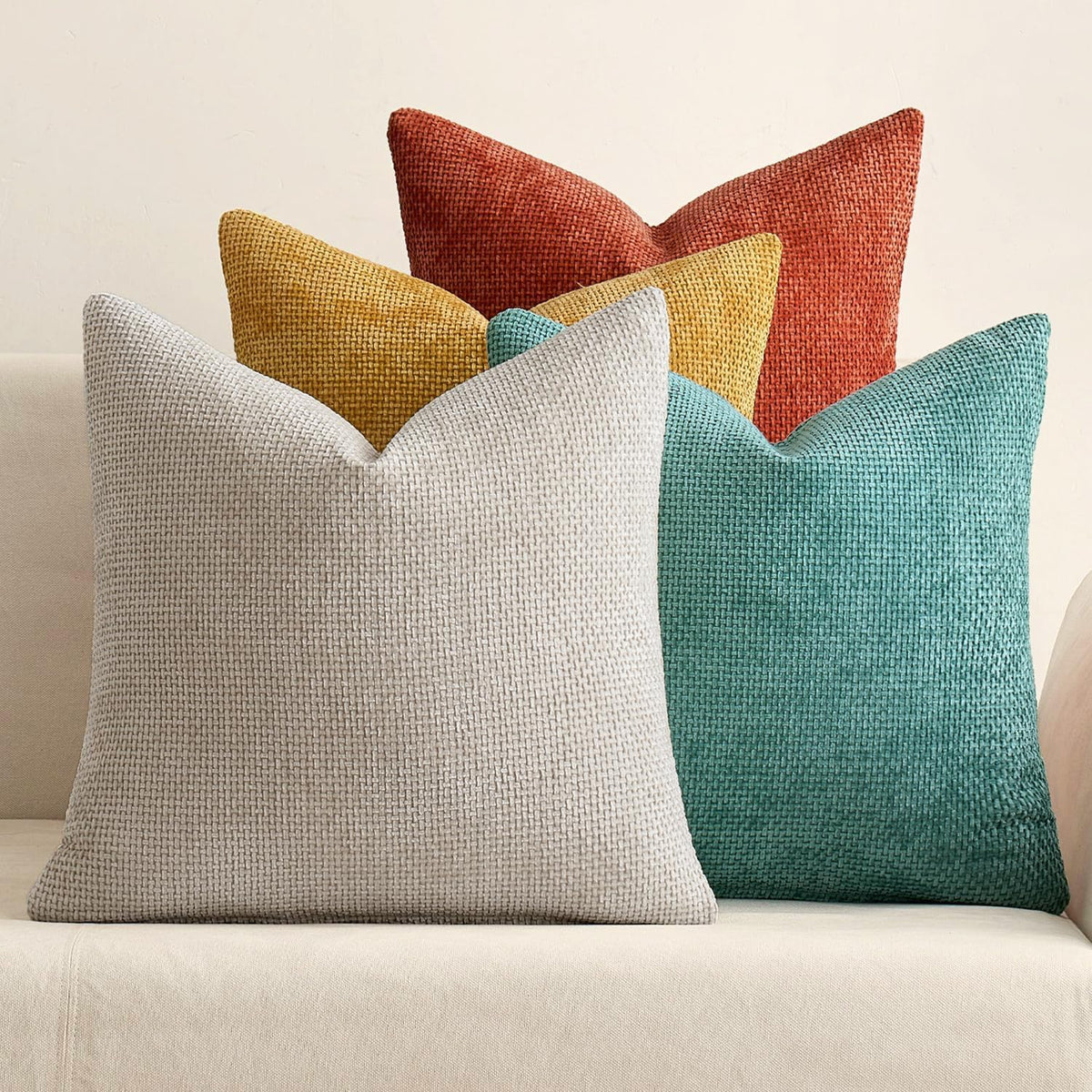 MIULEE Soft Decorative Chenille Pillow Covers Blue Series 18x18 Pack of 4