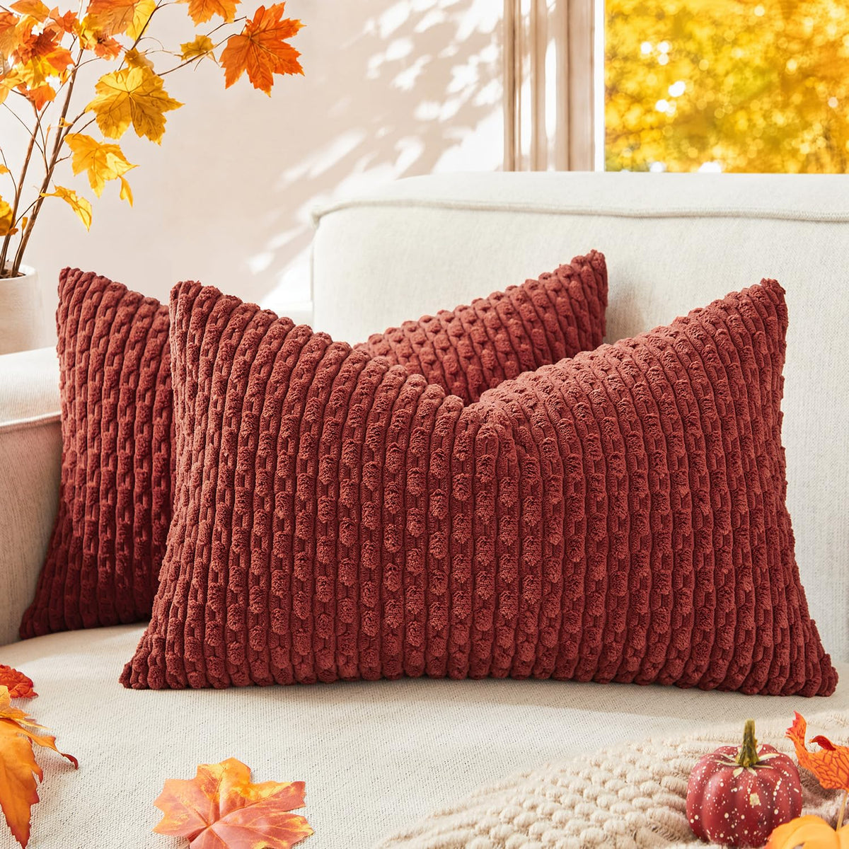Kevin Textile Soft Corduroy 18x18 Inch Pillow Covers 2 Pack, Sage Green