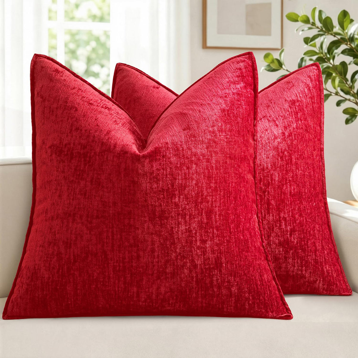 MIULEE Chenille Couch Pillow Covers for Living Room 18x18 Natural Beige