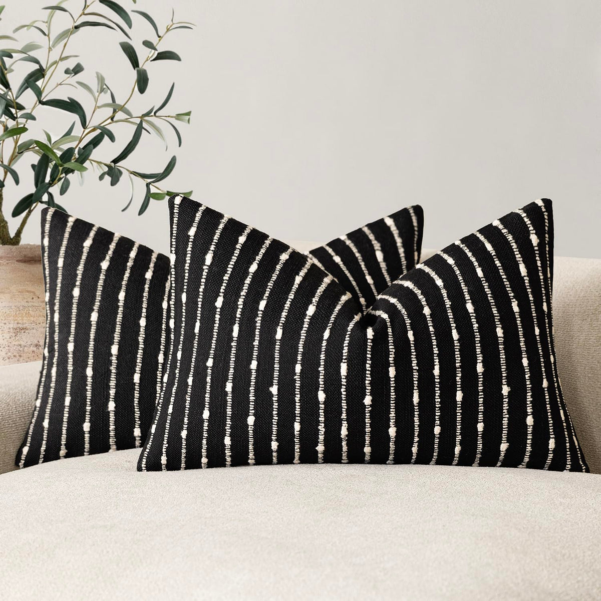 Foindtower Decorative Striped Boucle Throw Pillow Cover 20x20 Natural Beige
