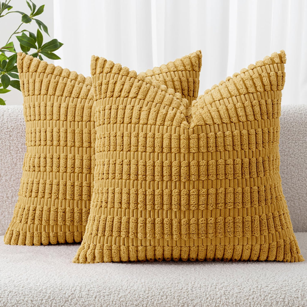 MIULEE Lumbar Corduroy Decorative Throw Pillow Covers 12x20 Cream White